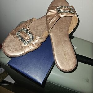 Adrienne Vittadini Women's Gold Slide Sandals